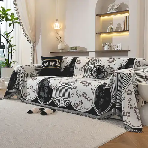 Modern Retro Sofa Throw - Decorative, Washable Chenille Blanket & Couch Protector