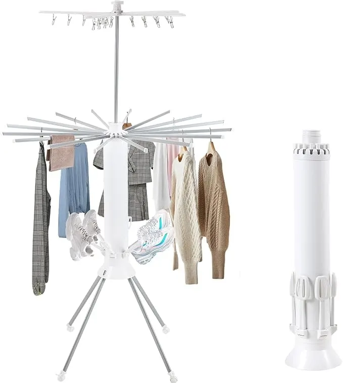 4-Leg Foldable Octopus Clothes Drying Rack | 2-Tier Multi-Layer Stand with Shoe Rack, 360° Rotating Arms | Stable Round Base |Space-Saving Indoor/Outdoor Clothes Hanger for Home Balcony (White)