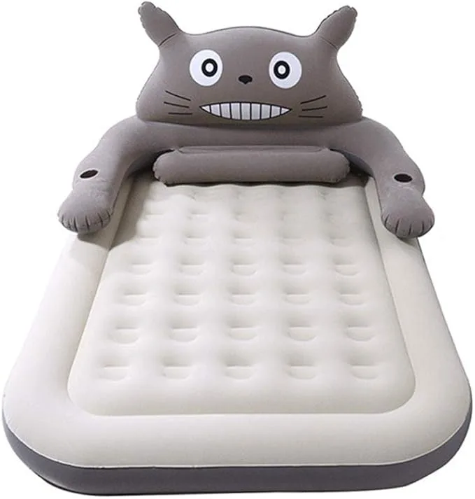 Cartoon Inflatable Bed with Backrest & Arm Support for Comfortable Lounging and Relaxation