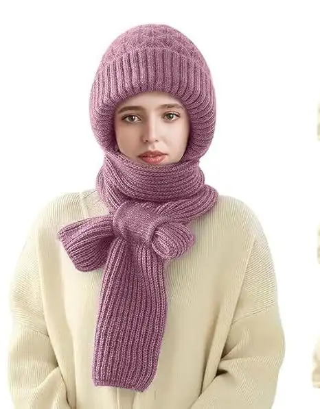 Winter Knit Hooded Scarf Beanie Set for Ultimate Cold Protection