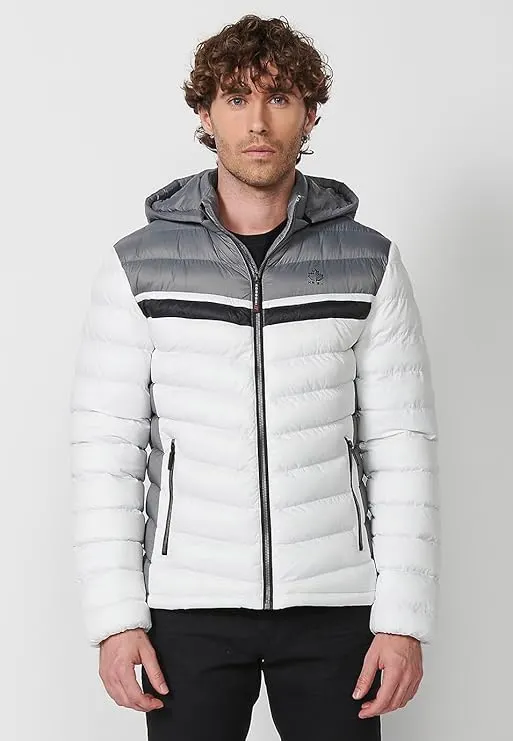 Men’s Quilted Hooded Puffer Jacket with Contrast Panels