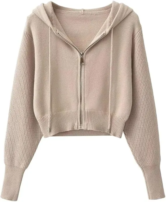 Hooded Zipper High-Waisted Short Sweater