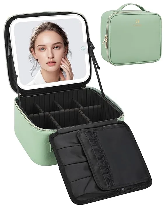 Premium Portable Makeup Organizer with LED Mirror & Adjustable Compartments