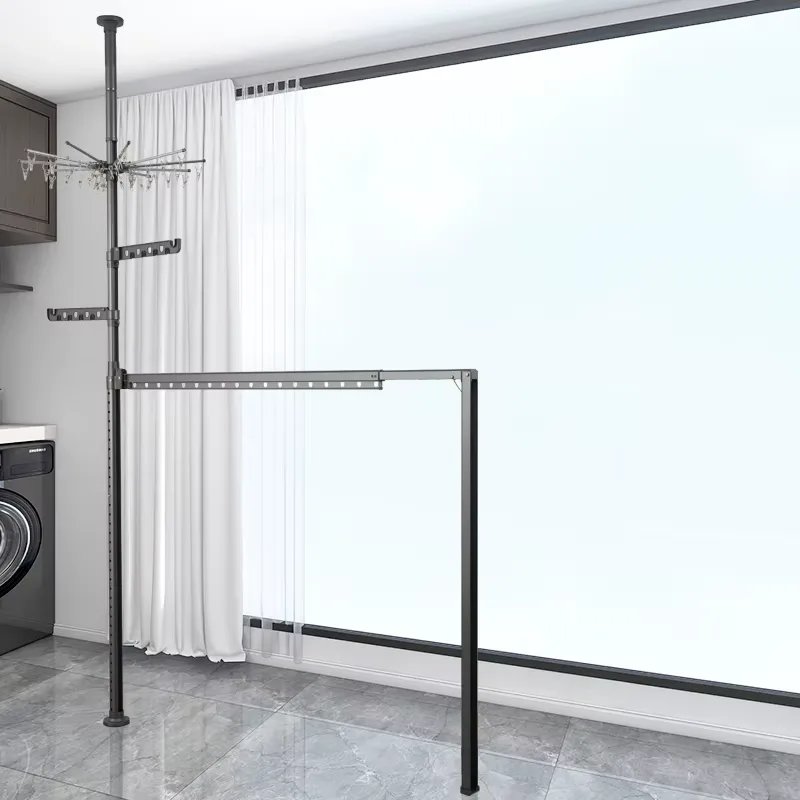 Adjustable Floor-to-Ceiling Clothes Drying Stand with Multi-Layer Hanging Arms