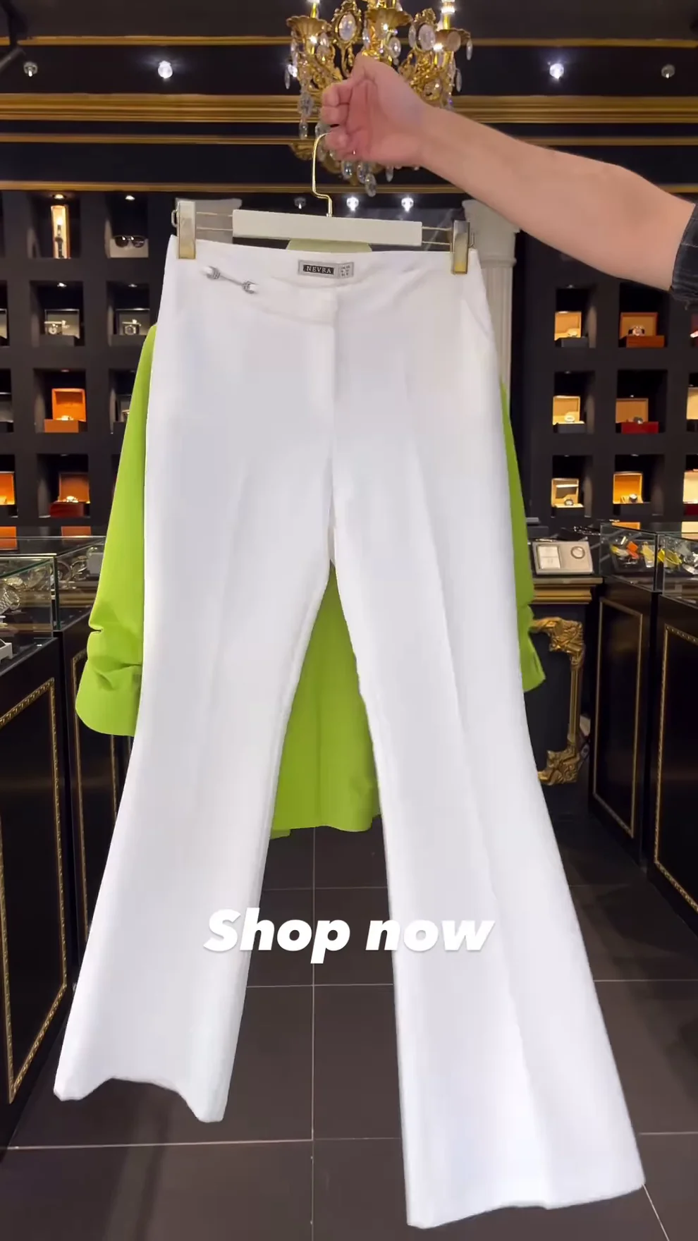 Vibrant Lime Green Blazer with Ruched Sleeves and Pearl Detail